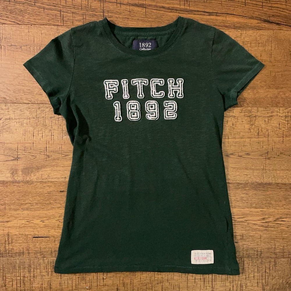 Abercrombie & Fitch Baby Tee Womens M Green Y2K Preppy Fitch 1892 Graphic